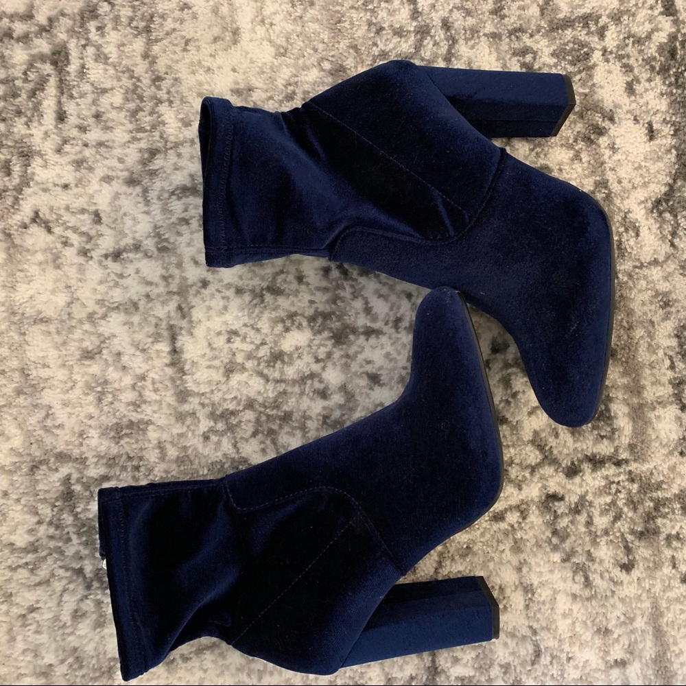 Navy blue velvet booties (sock style top)